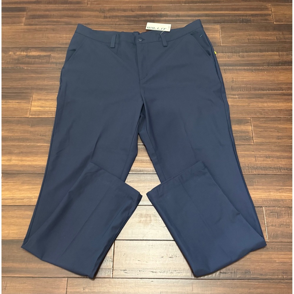Willit Mens Performance Golf Pants Navy Blue Straight Leg 36W x 32L NWT